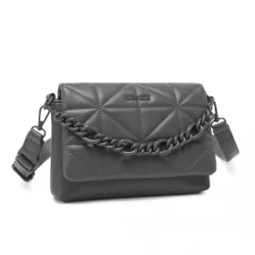 Miss Lulu Chic Quilted Grey Shoulder Bag with Chain Strap - Elegant & Stylish Handbag for Any Occasion