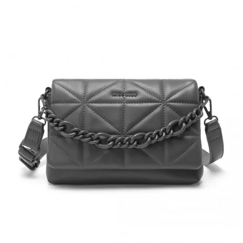 Miss Lulu Chic Quilted Grey Shoulder Bag with Chain Strap - Elegant & Stylish Handbag for Any Occasion