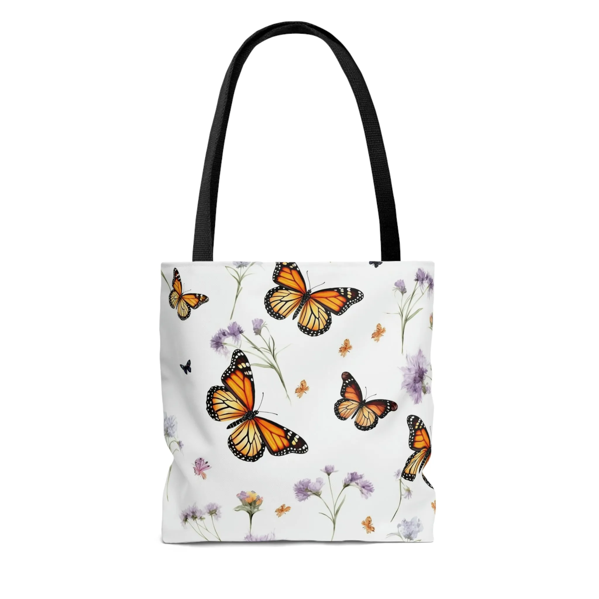 Monarch Butterfly Tote Bag, Purple Flowers Floral Cute Canvas Shopping Small Large Travel Reusable Aesthetic Shoulder Bag