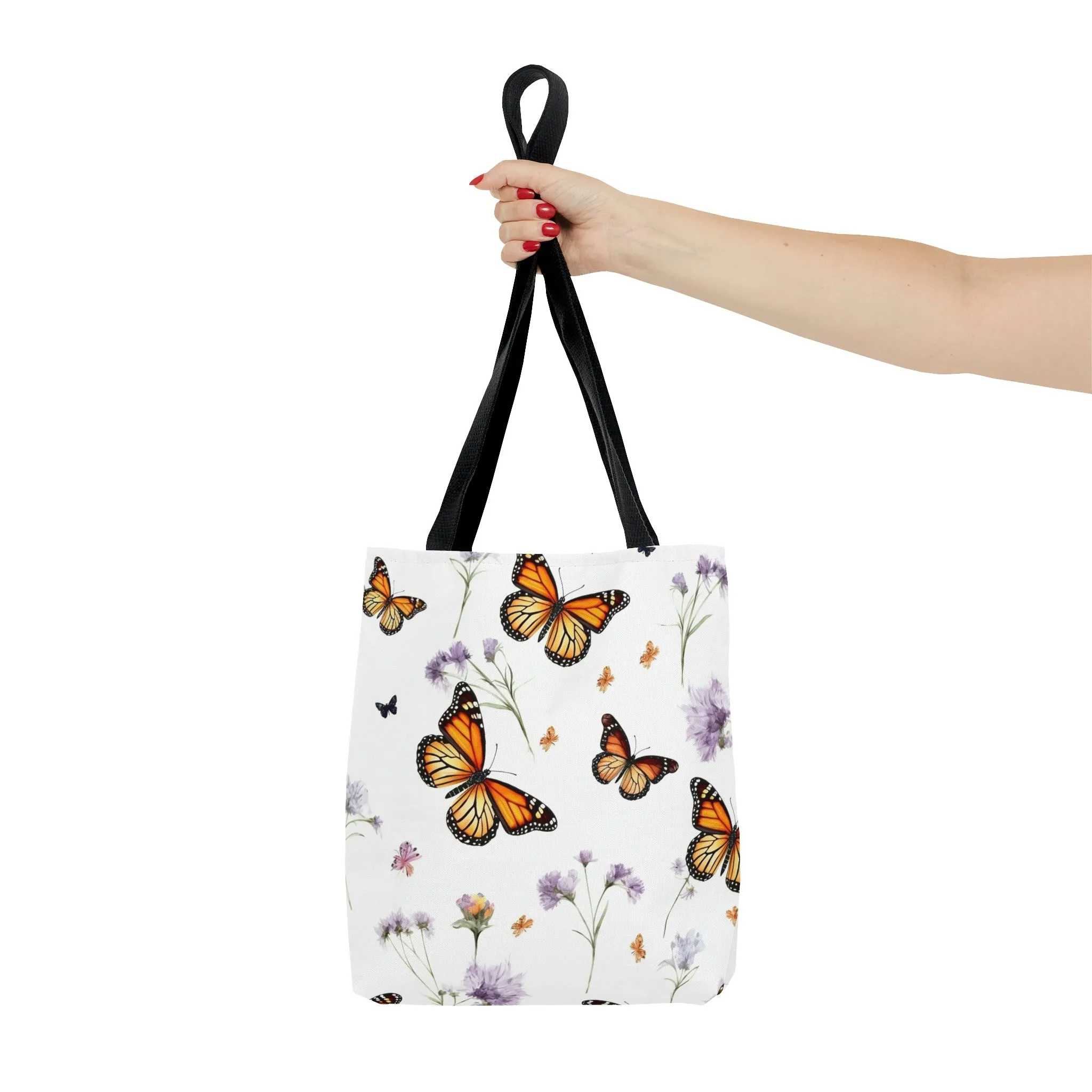 Monarch Butterfly Tote Bag, Purple Flowers Floral Cute Canvas Shopping Small Large Travel Reusable Aesthetic Shoulder Bag