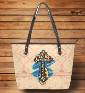 Montana West Aztec Leopard Cross Print Canvas Tote