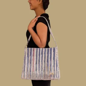 Multicolored Shimmery Upcycled Handwoven Designer Trapeze Tote (TTD0125-003) PS_W