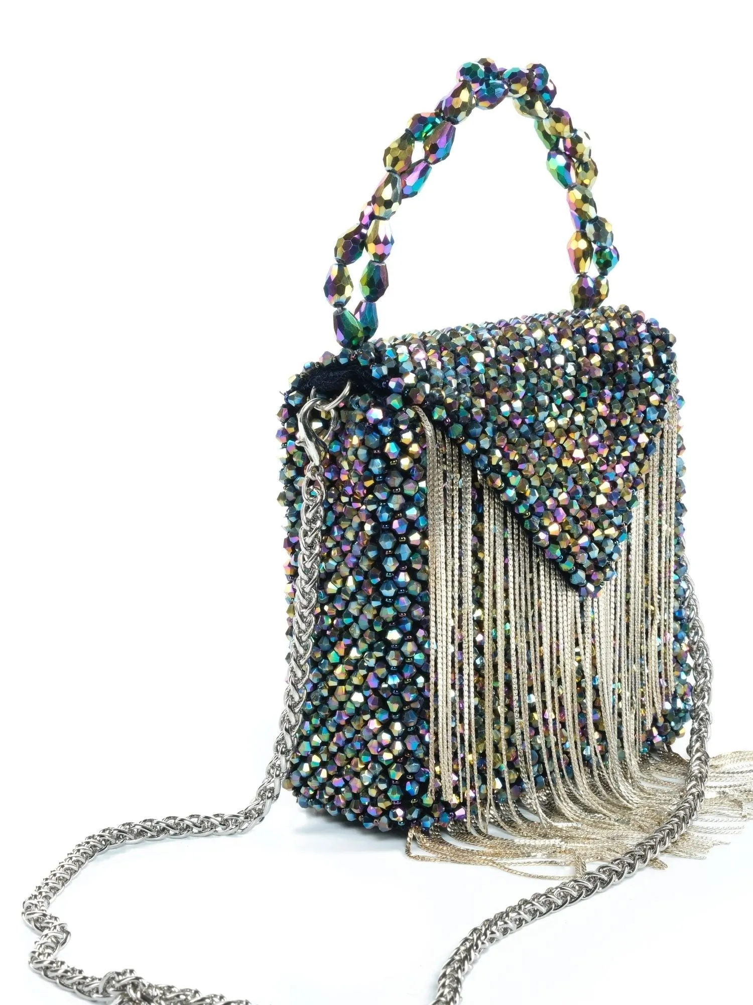 Natali Metallic Embellished Mini Bag With Silver Chain