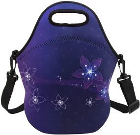 Neoprene Lunch Bags Boxes for Women Men Kids, Insulated Lunch Cooler Tote Bag Box for School Office Work Picnic Travel (Purple Flower)