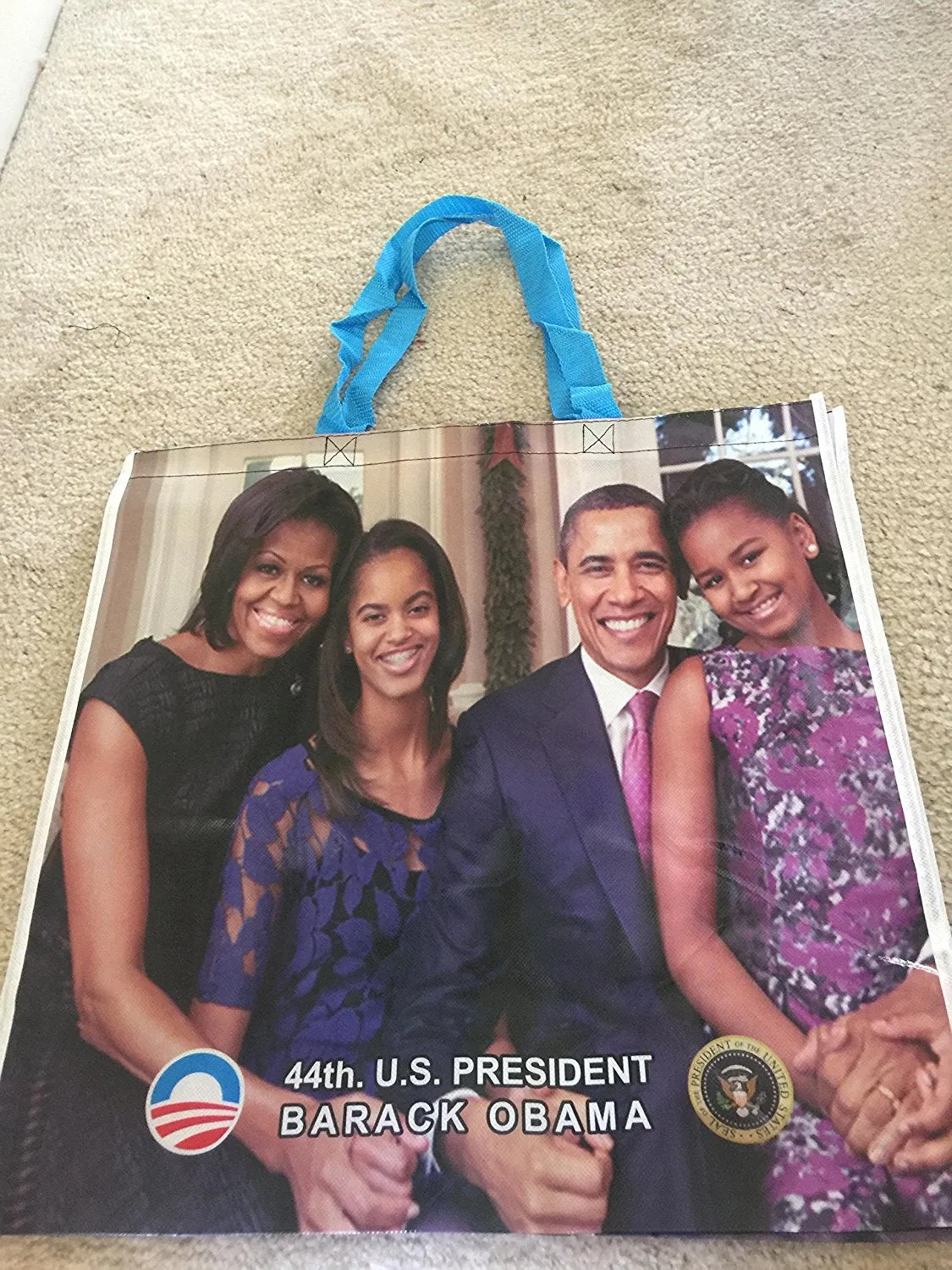 Obama- "The First Family & Mitchell /Obama Kiss '20 x 18' Extra large Full Color Glossy - Shopping Bag / 4 Sided