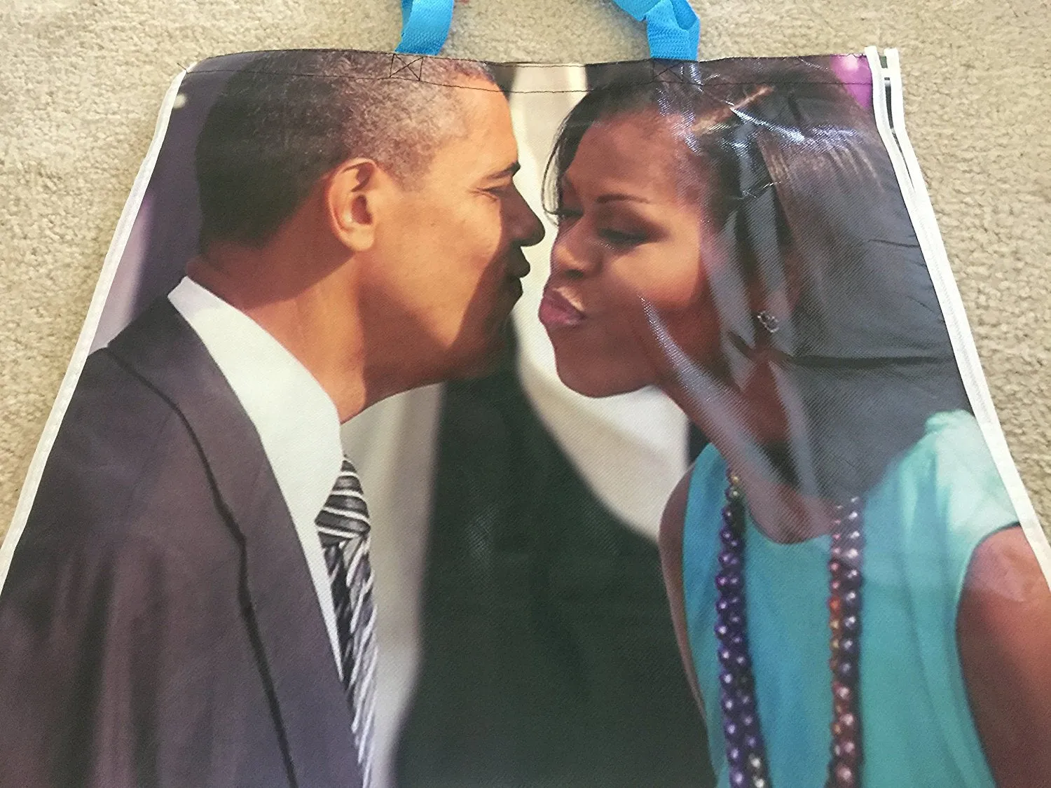 Obama- "The First Family & Mitchell /Obama Kiss '20 x 18' Extra large Full Color Glossy - Shopping Bag / 4 Sided