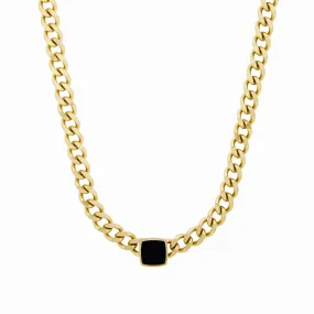 Onyx Square Pendant Cuban Chain - Gold