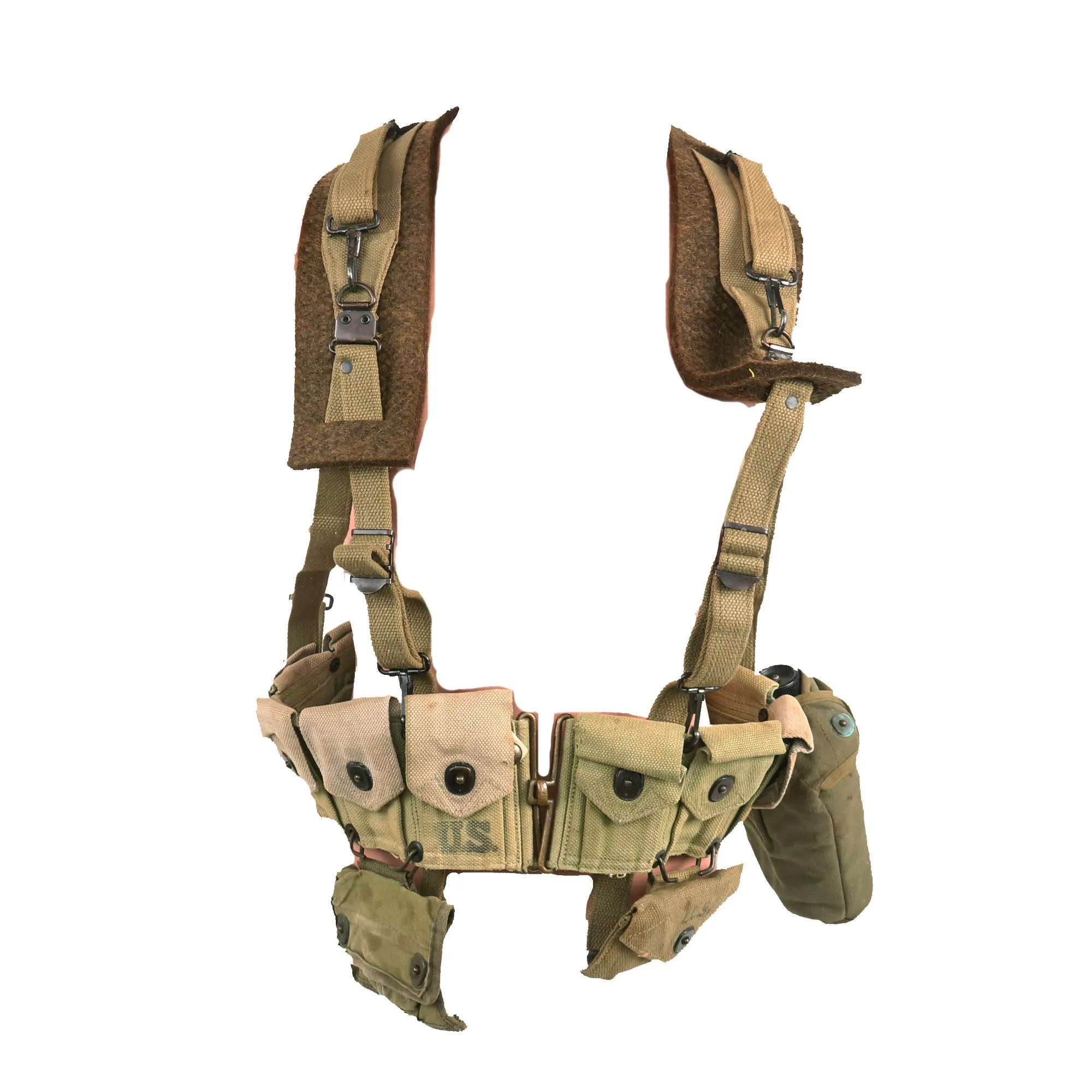 Original U.S. WWII Field Gear Rig with M36 Musette Bag, Cartridge Belt, M-36 Suspenders & Rigged as “Airborne” Set