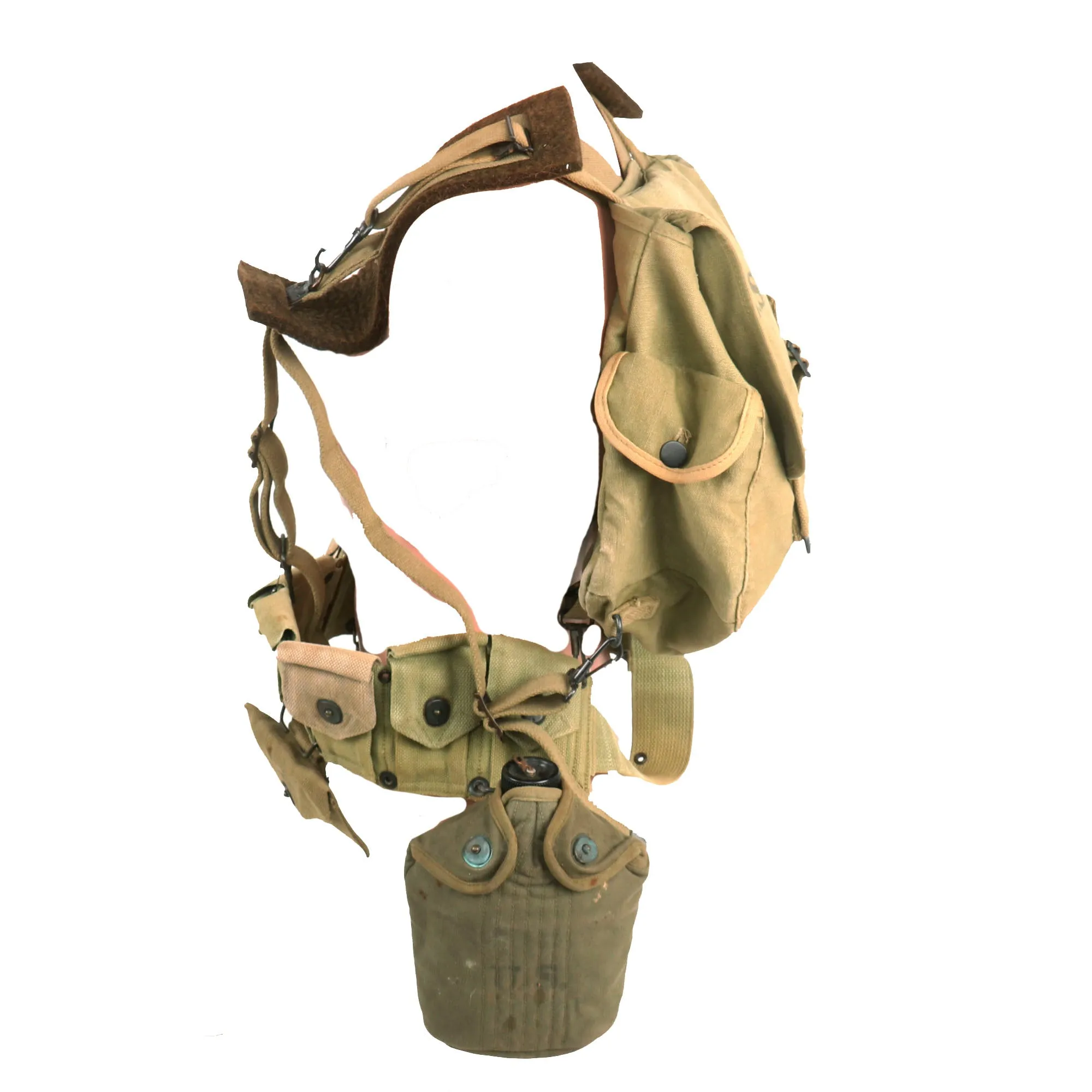 Original U.S. WWII Field Gear Rig with M36 Musette Bag, Cartridge Belt, M-36 Suspenders & Rigged as “Airborne” Set