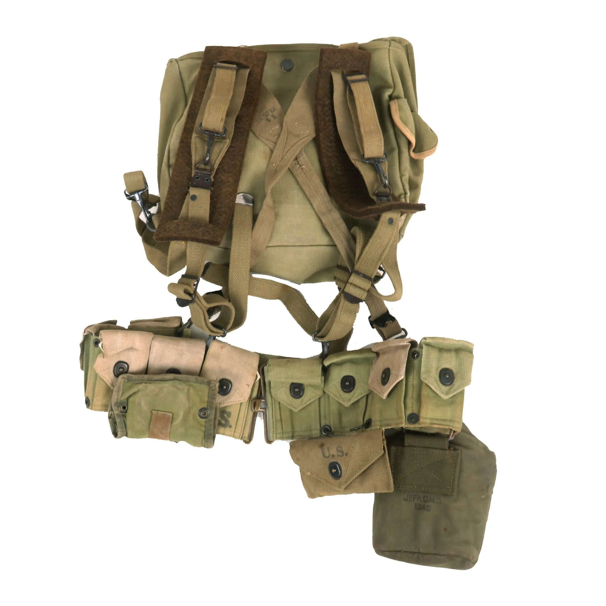 Original U.S. WWII Field Gear Rig with M36 Musette Bag, Cartridge Belt, M-36 Suspenders & Rigged as “Airborne” Set