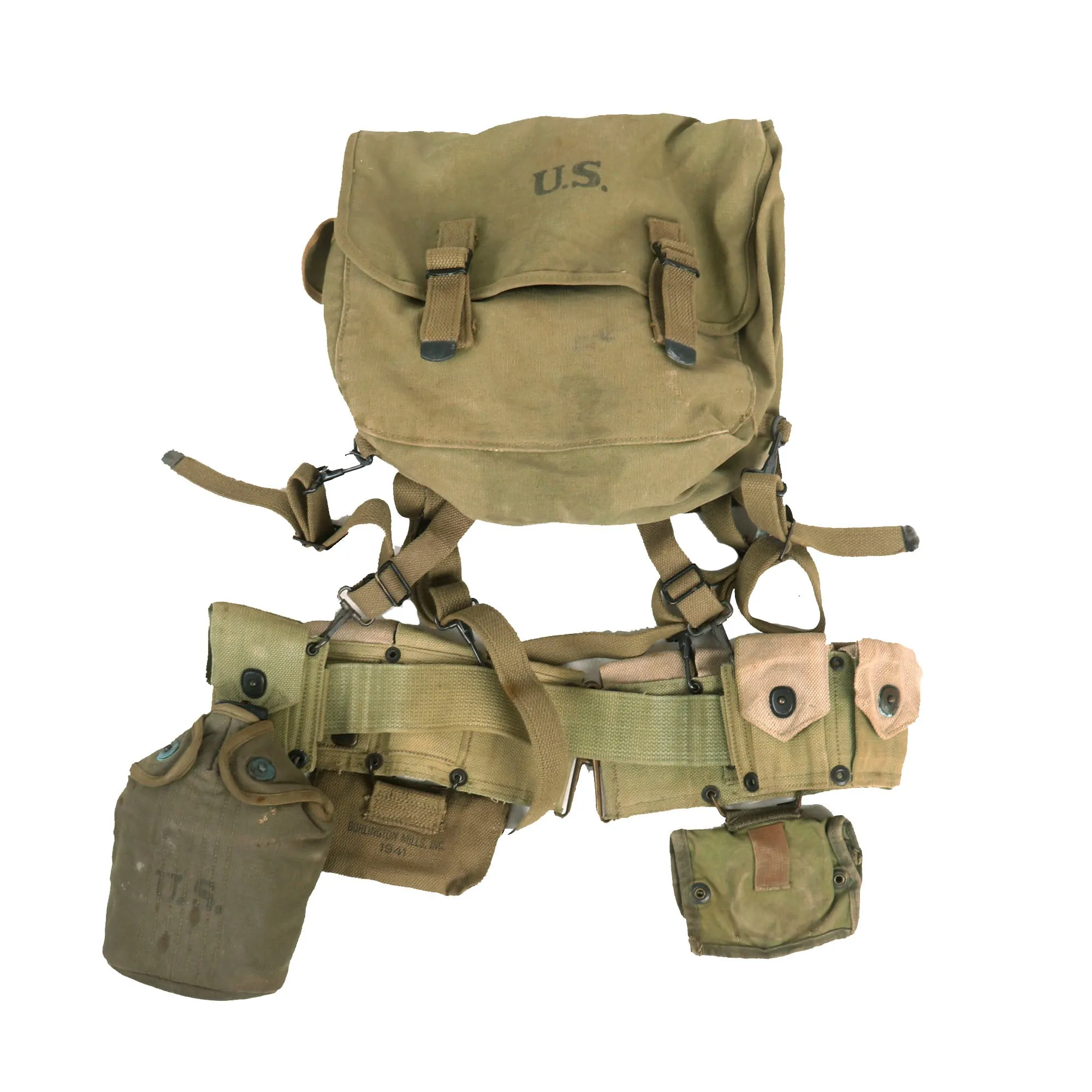 Original U.S. WWII Field Gear Rig with M36 Musette Bag, Cartridge Belt, M-36 Suspenders & Rigged as “Airborne” Set