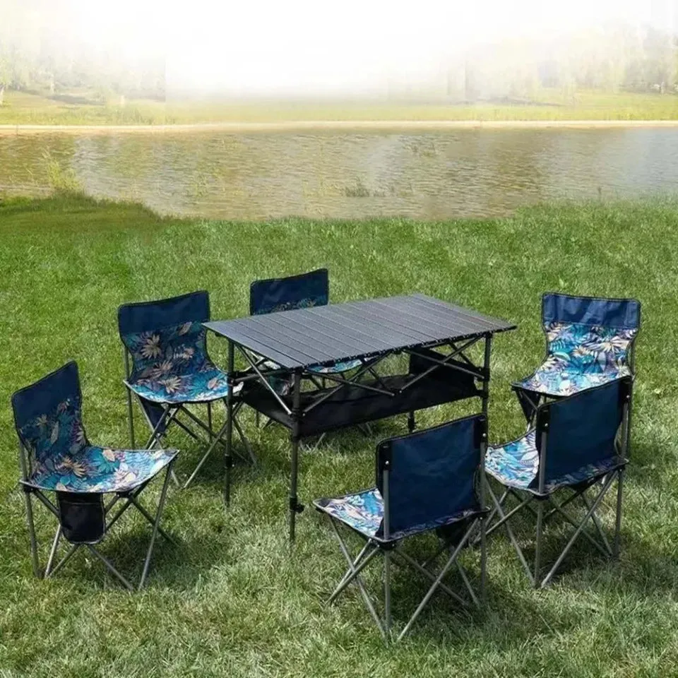 Outdoor Folding Long Table Portable Storage Black Camping Desk Barbecue Easy To Install With Net Bag Light Stable Desk Table