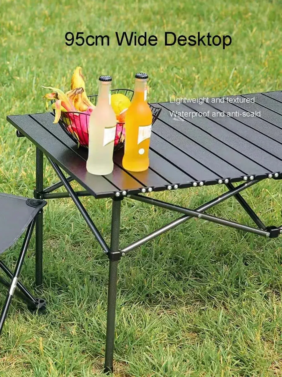 Outdoor Folding Long Table Portable Storage Black Camping Desk Barbecue Easy To Install With Net Bag Light Stable Desk Table