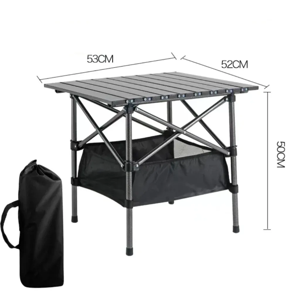 Outdoor Folding Long Table Portable Storage Black Camping Desk Barbecue Easy To Install With Net Bag Light Stable Desk Table