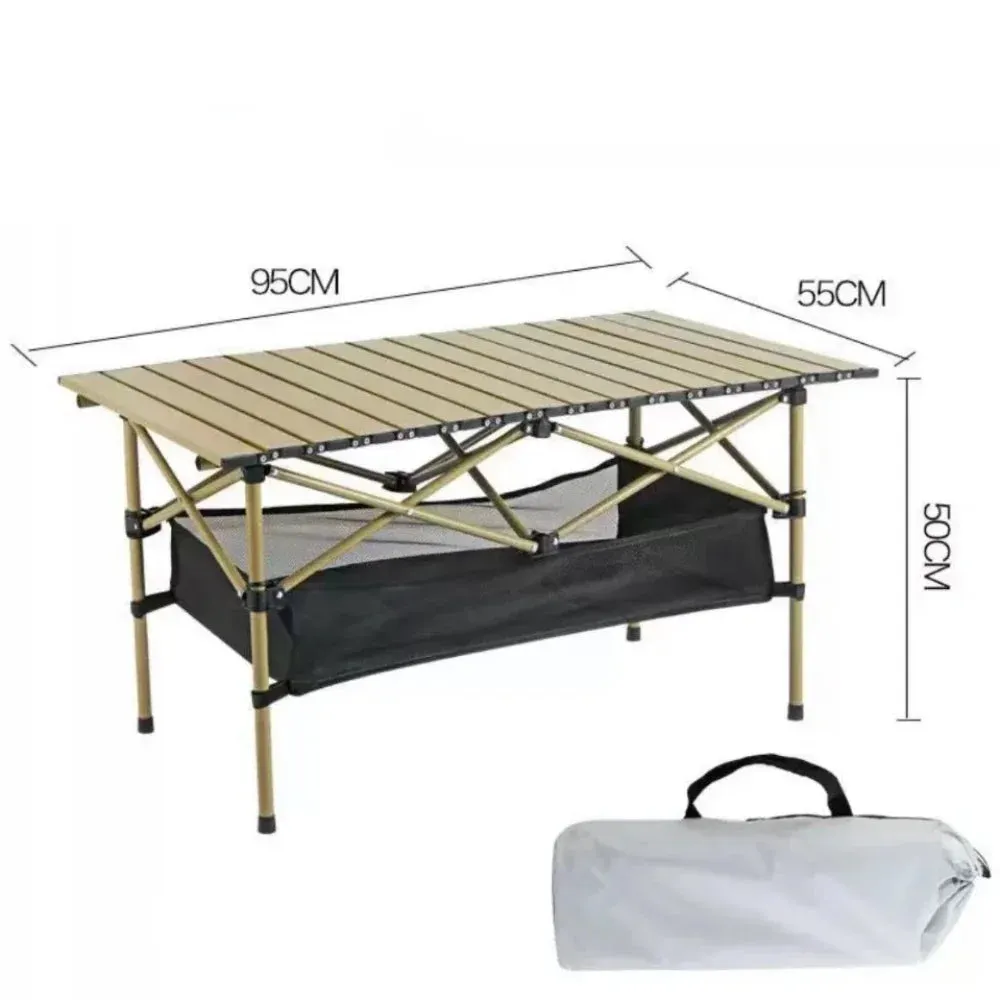 Outdoor Folding Long Table Portable Storage Black Camping Desk Barbecue Easy To Install With Net Bag Light Stable Desk Table