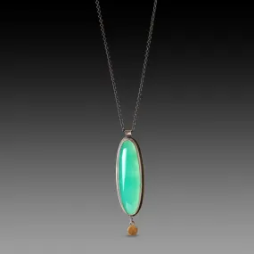 Oval Chrysoprase Necklace with Gold Drop