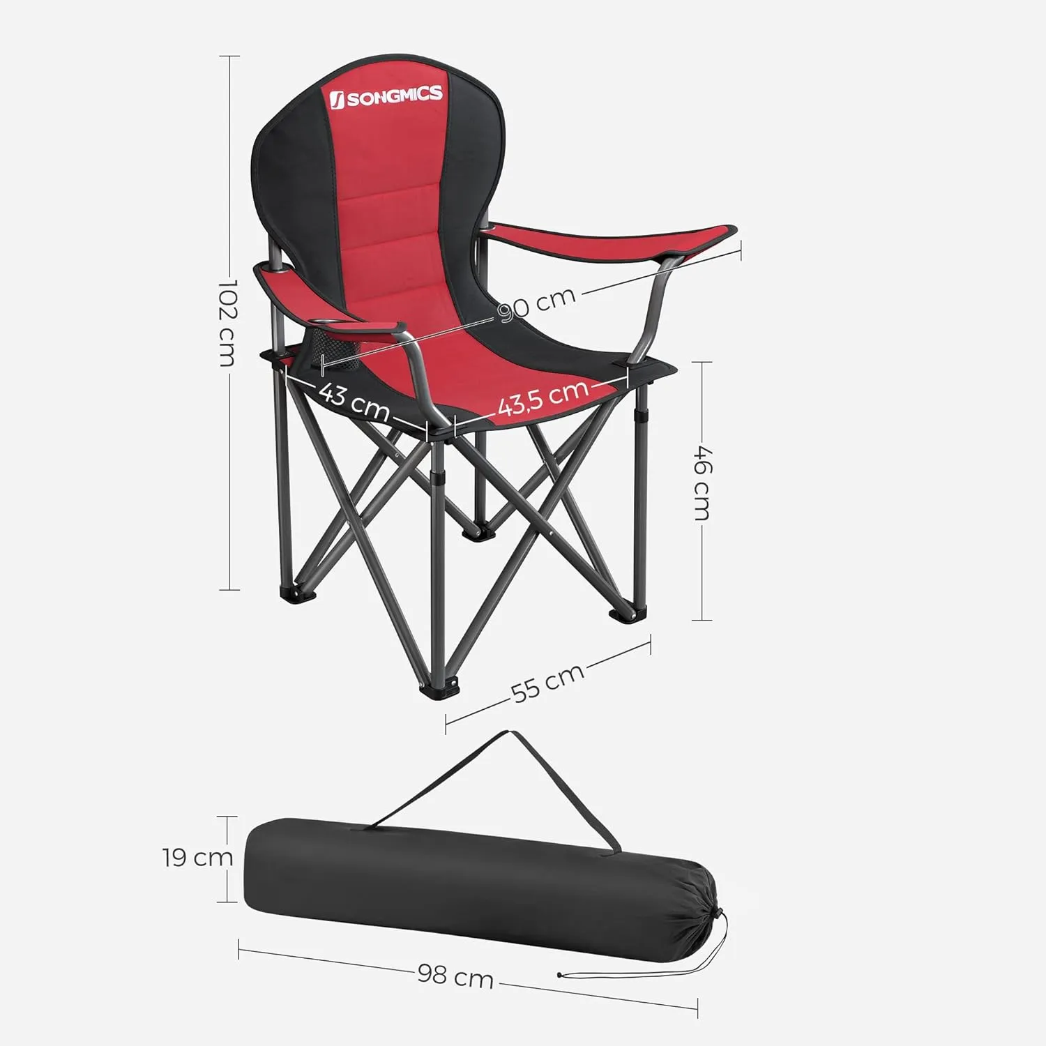 Padded Foldable Camping Chair with Bottle Holder - SONGMICS