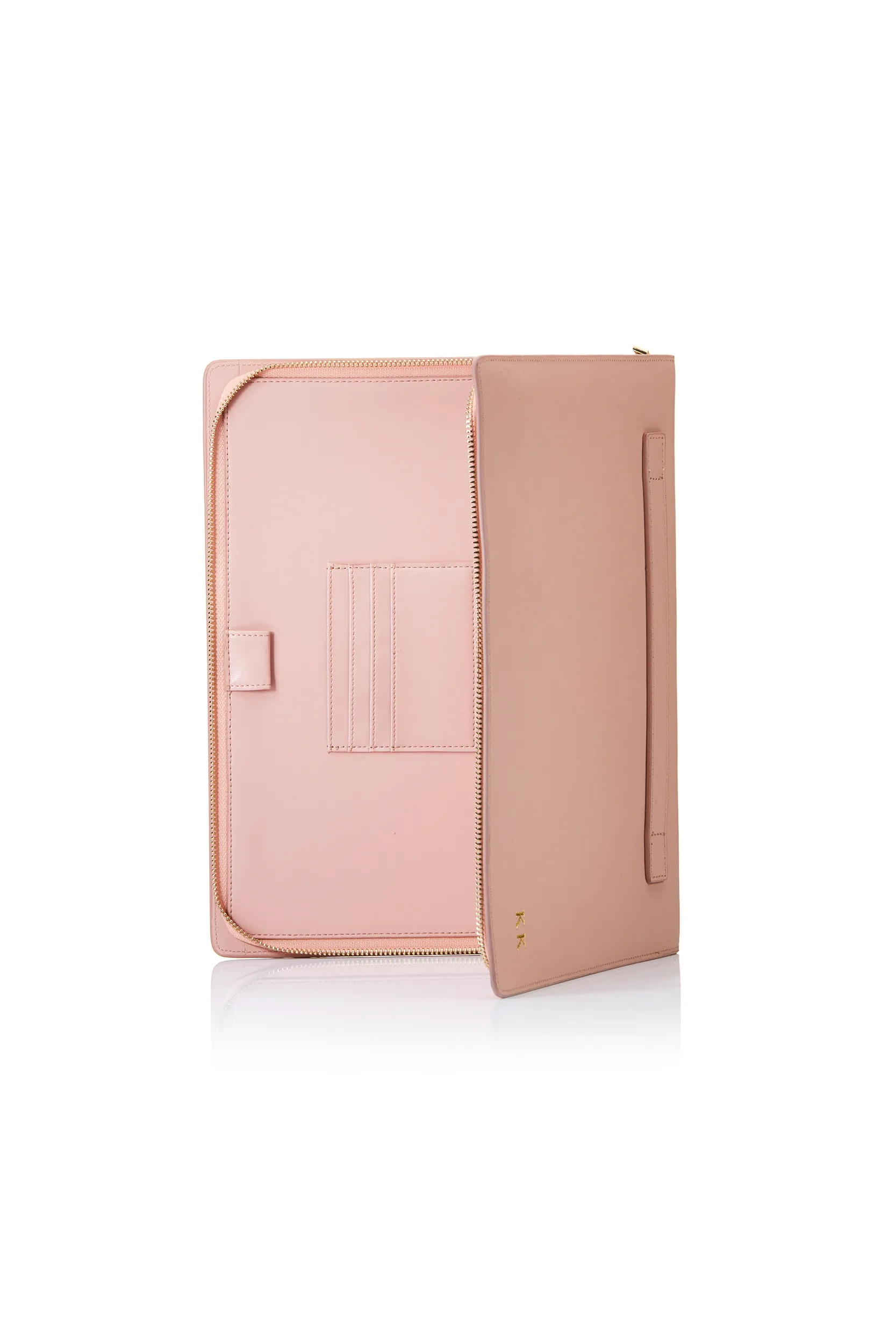 Personalised Leather A4 Document Holder - Nude Saffiano with Gold Hardware