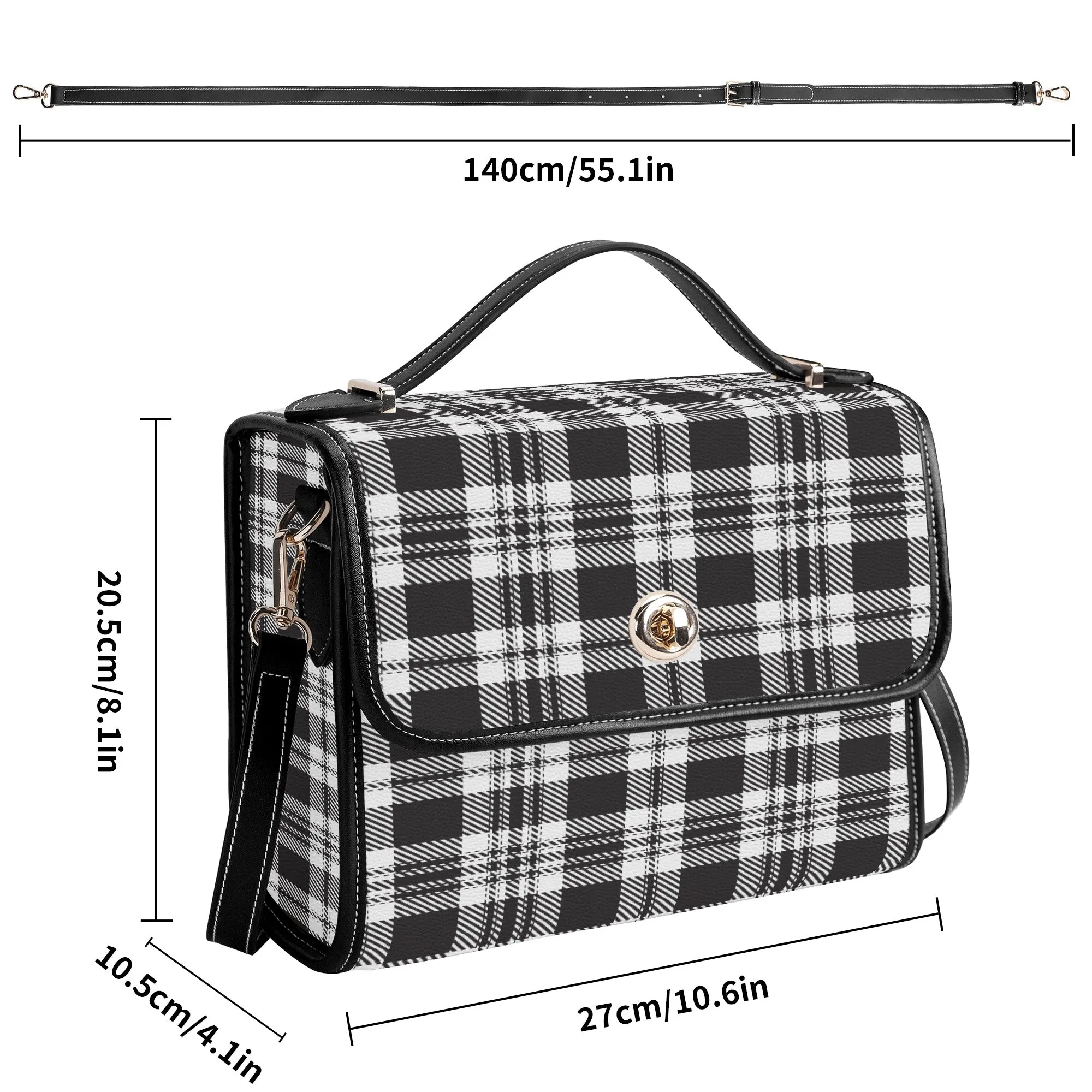 Personalize Your Own Black Plaid Pattern PU Leather Satchel Bag