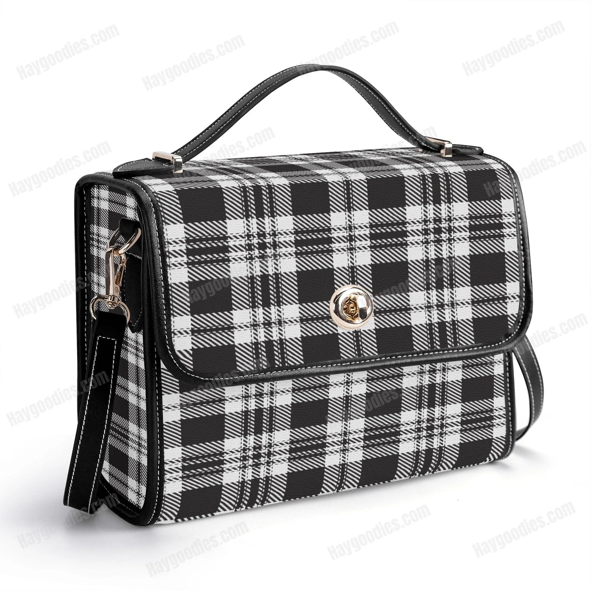 Personalize Your Own Black Plaid Pattern PU Leather Satchel Bag