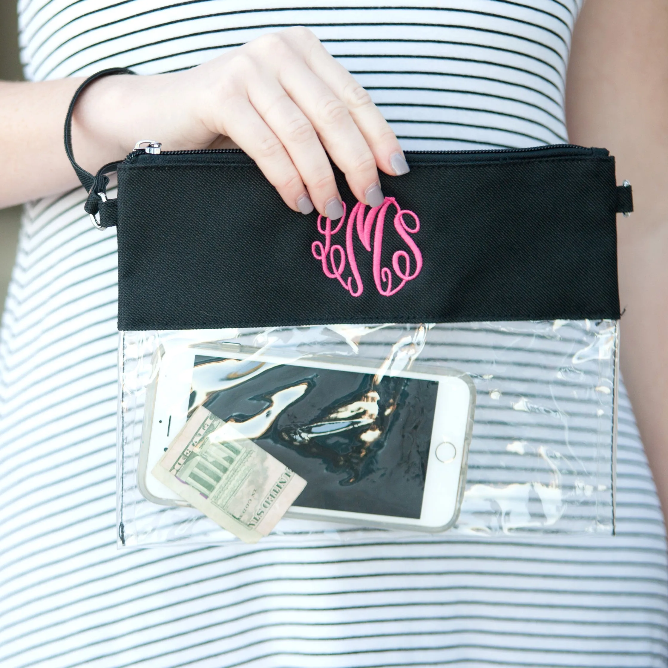 Personalized Clear Stadium Approved Crossbody Purse, Clutch, Wristlet, Concert In Black