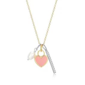 Pink Enamel Heart & Bar Necklace