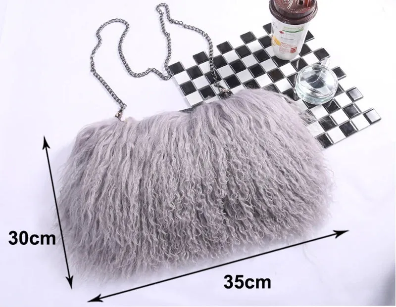 Pre Order:  Faux Fur Chain Strap Handbag