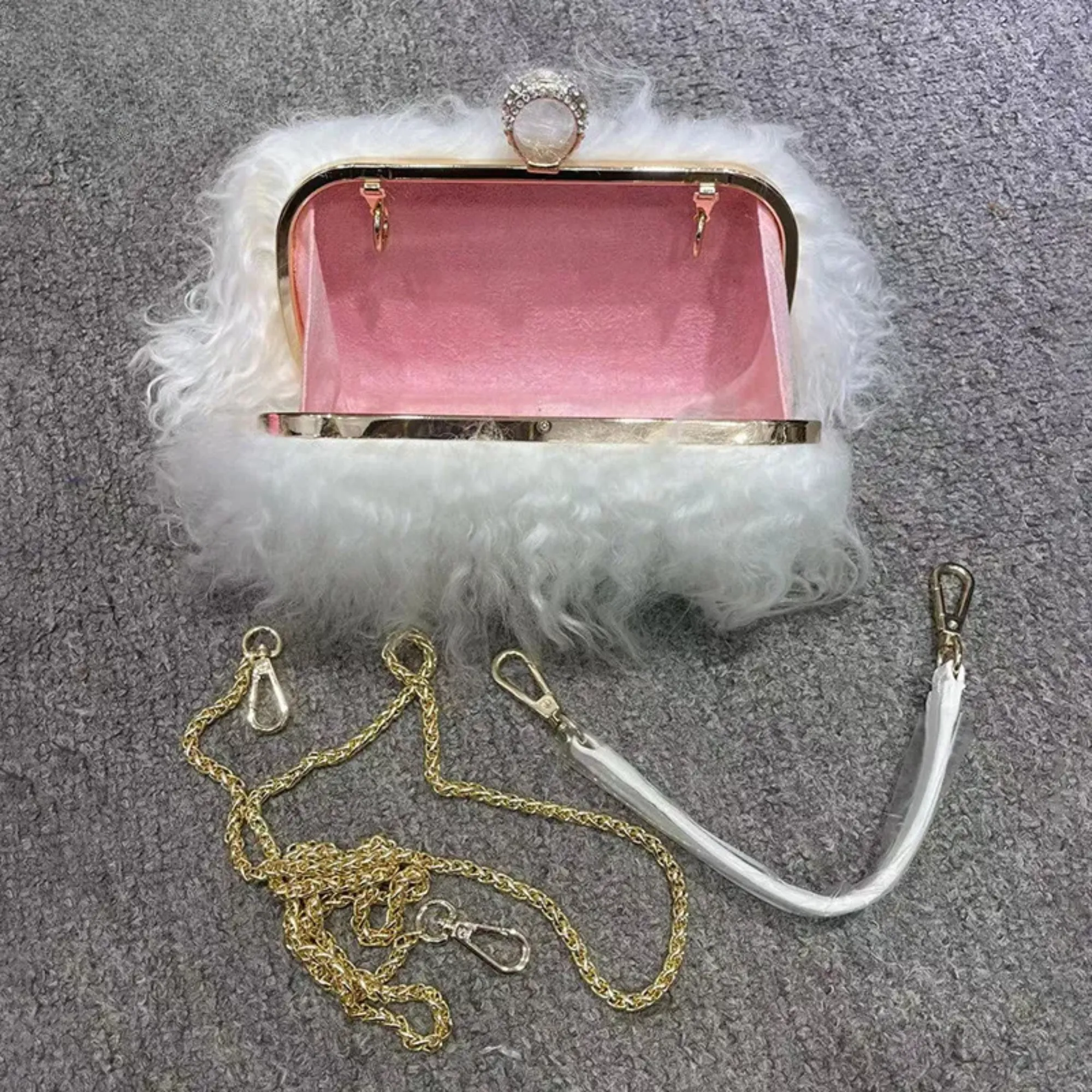 Pre Order:  Faux Fur Chain Strap Handbag