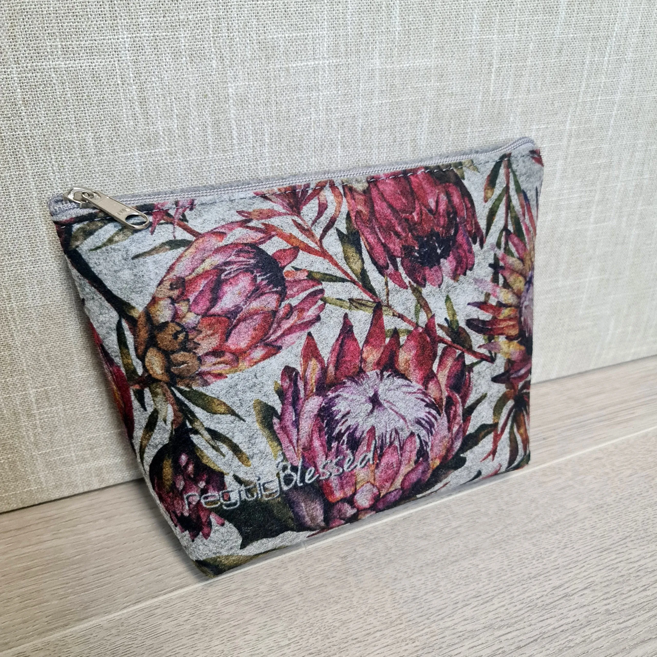 Protea Picnic - Recycled Felt Cosmetic Bag