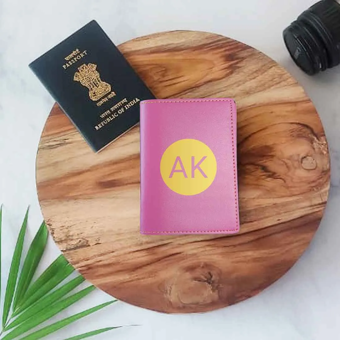 PU Leather Passport Cover Personalized for Men - Circle Initials