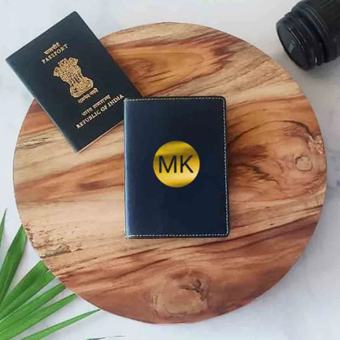 PU Leather Passport Cover Personalized for Men - Circle Initials