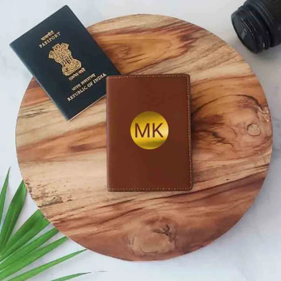 PU Leather Passport Cover Personalized for Men - Circle Initials