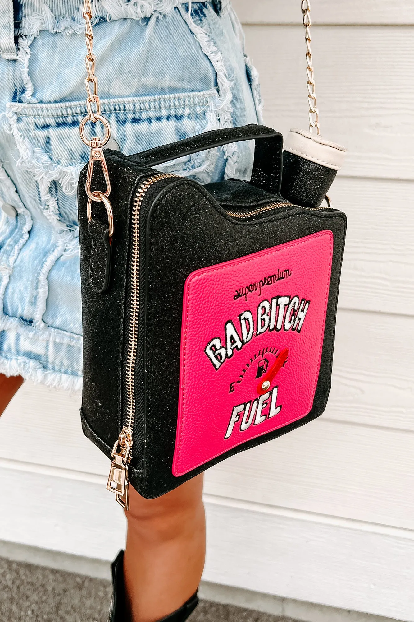 "Bad Bitch Fuel" Glittered Gas Can Purse (Black)