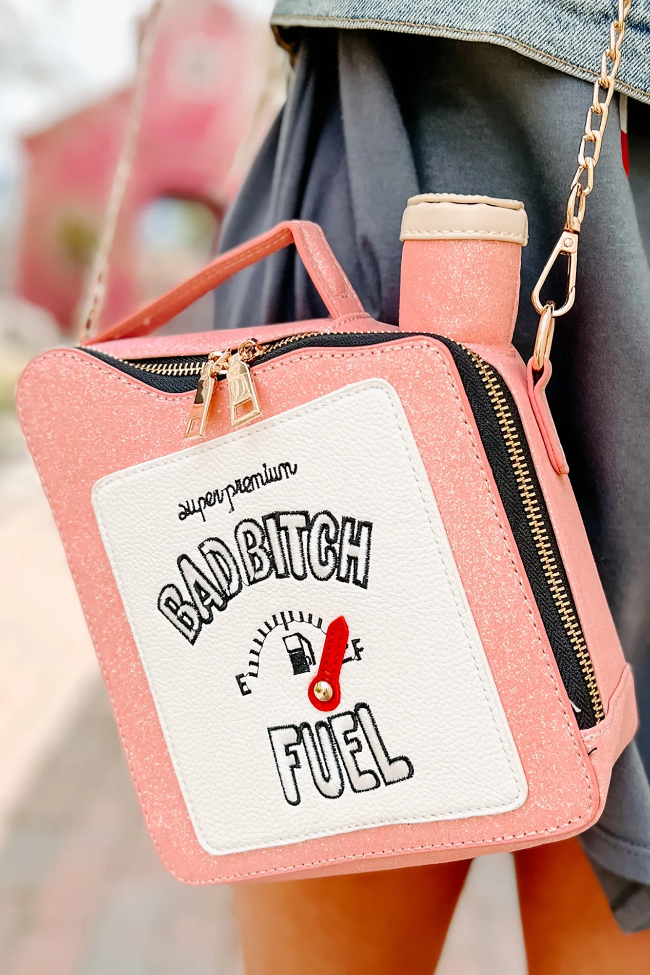 "Bad Bitch Fuel" Glittered Gas Can Purse (Pink)