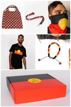 "Raise the Flag" Aboriginal Flag (Large) Black Unisex T-Shirt Boxed Bundle