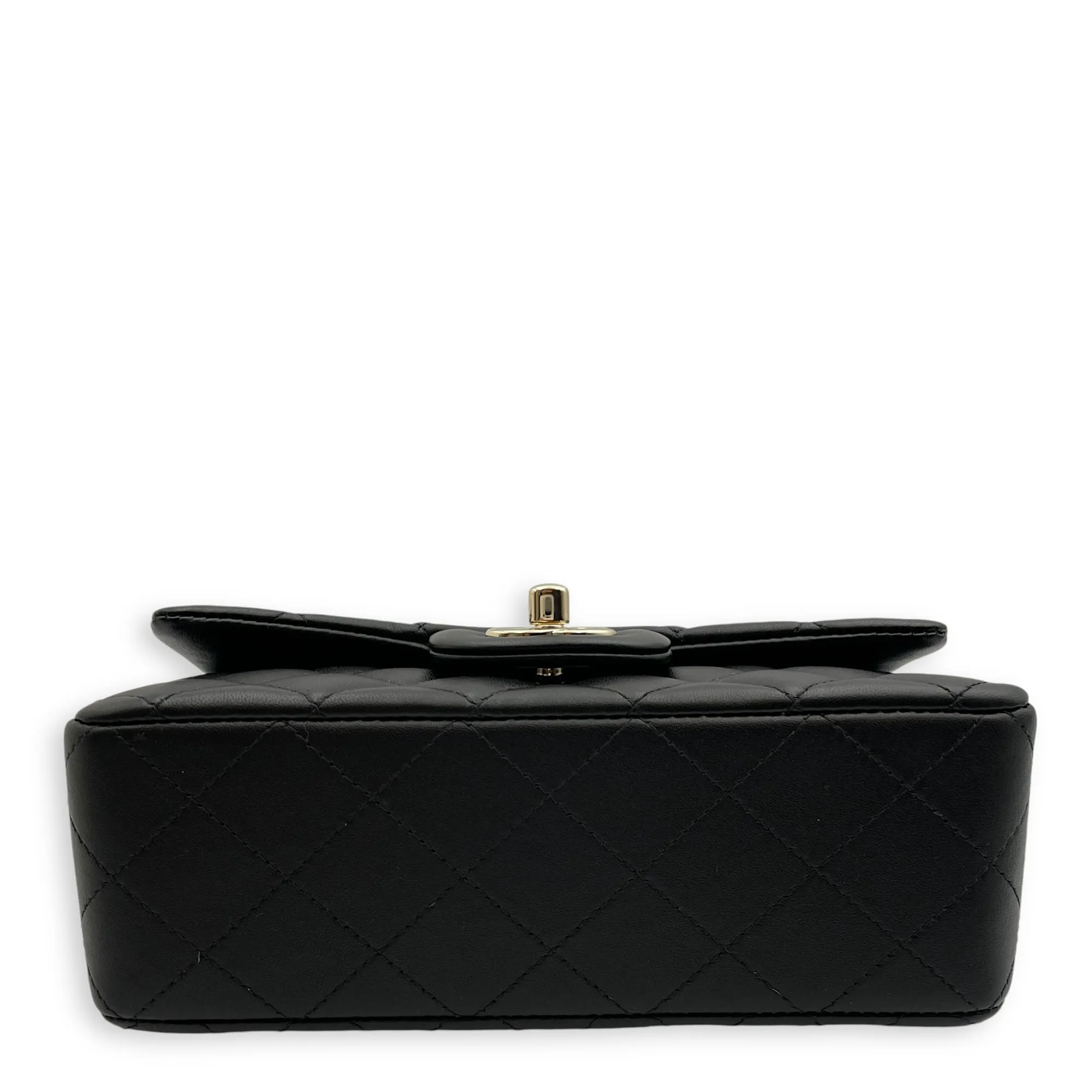 Rectangle Mini Black Crossbody Bag in Lambskin, Gold hardware