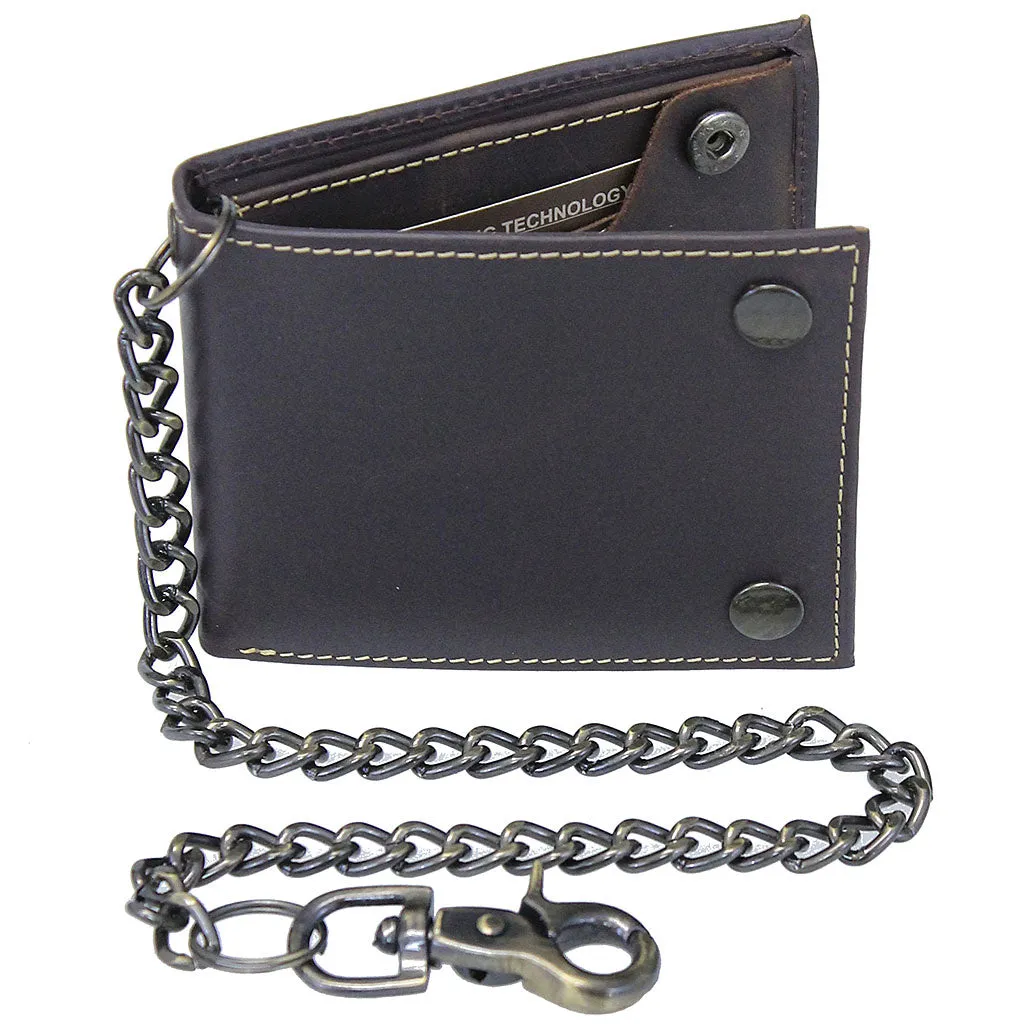 RFID Oil Tanned Bifold Chain Wallet w/Snaps #WC513531BN