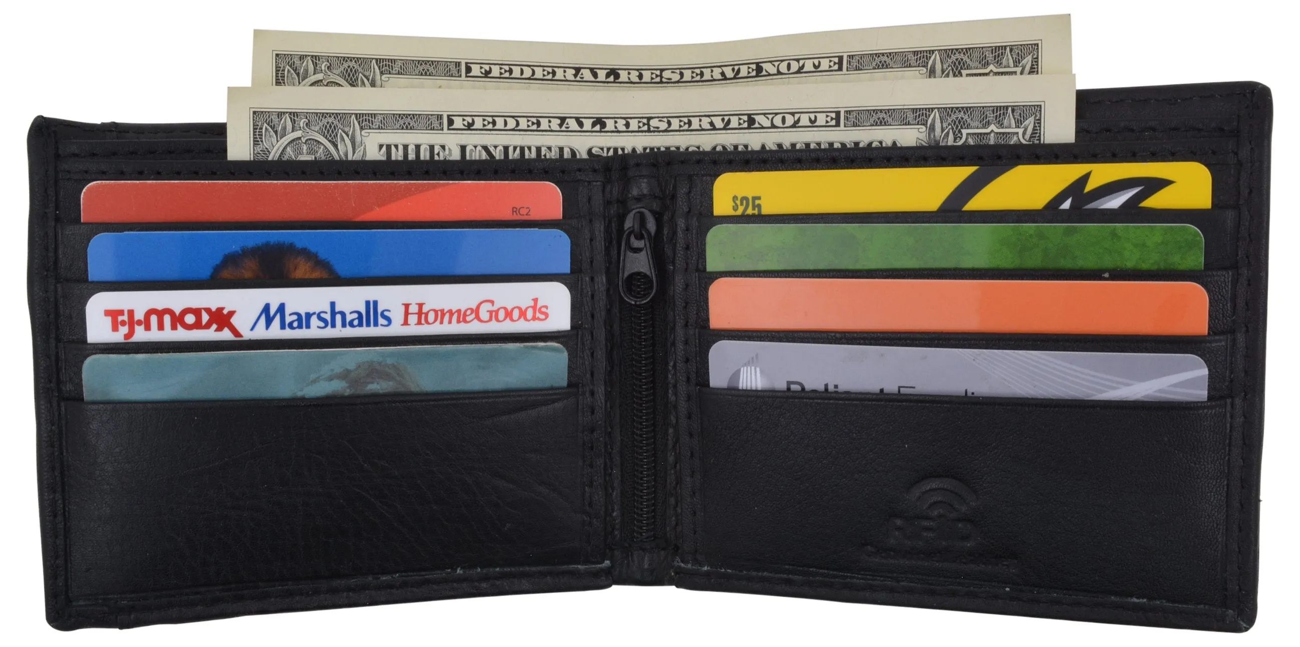 RFID Tested Premium Leather Black Bifold Wallet With Removable Front Card ID Holder RFID520533