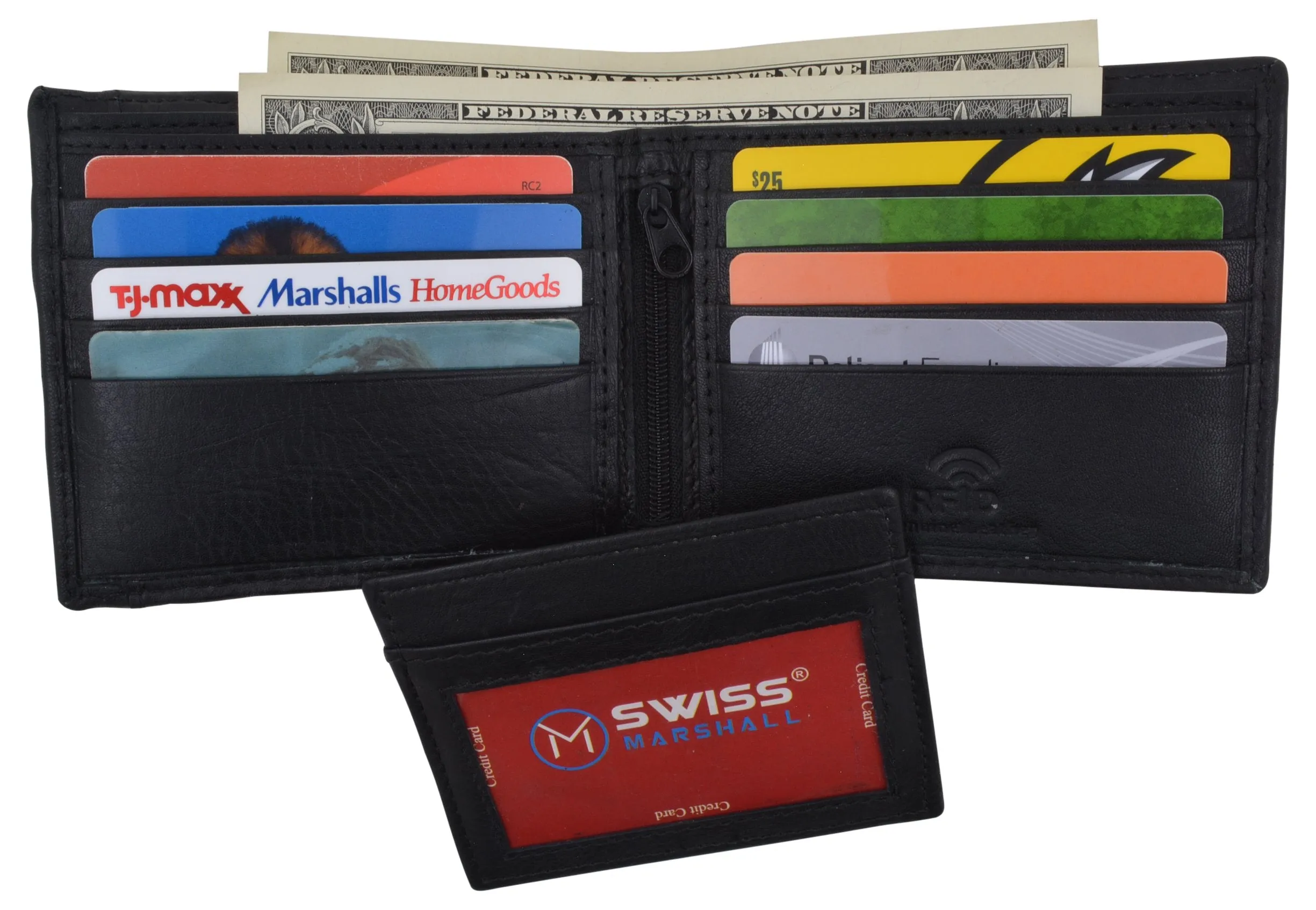 RFID Tested Premium Leather Black Bifold Wallet With Removable Front Card ID Holder RFID520533