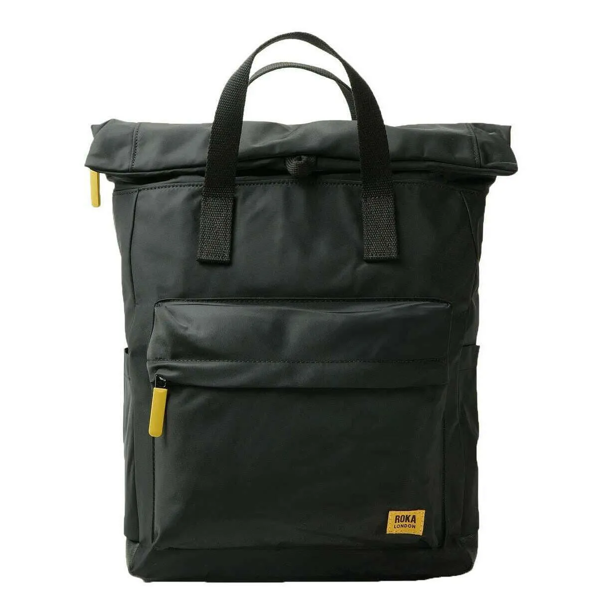 Roka Canfield B Medium All Black Recycled Nylon Backpack - Black/Corn Yellow