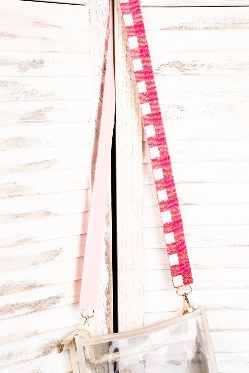 SALE 75% OFF! Check You Out Neon Pink Seed Bead Bag Strap