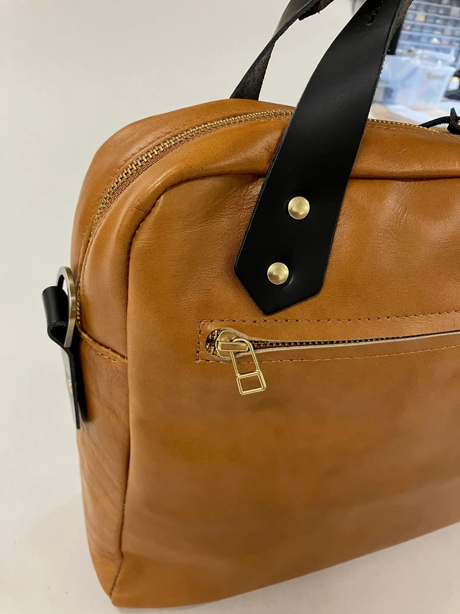 SAMPLE - ONE OF A KIND Leather briefcase, attache case, messenger bag in tan brown leather