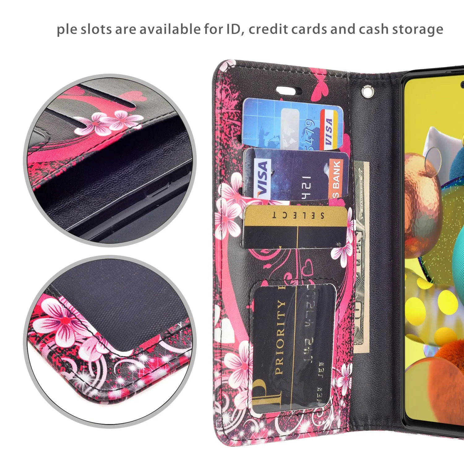 Samsung Galaxy A71 5G Case, Galaxy A71 5G Wallet Case, Wrist Strap Pu Leather Wallet Case [Kickstand] with ID & Credit Card Slots - Heart Butterfly