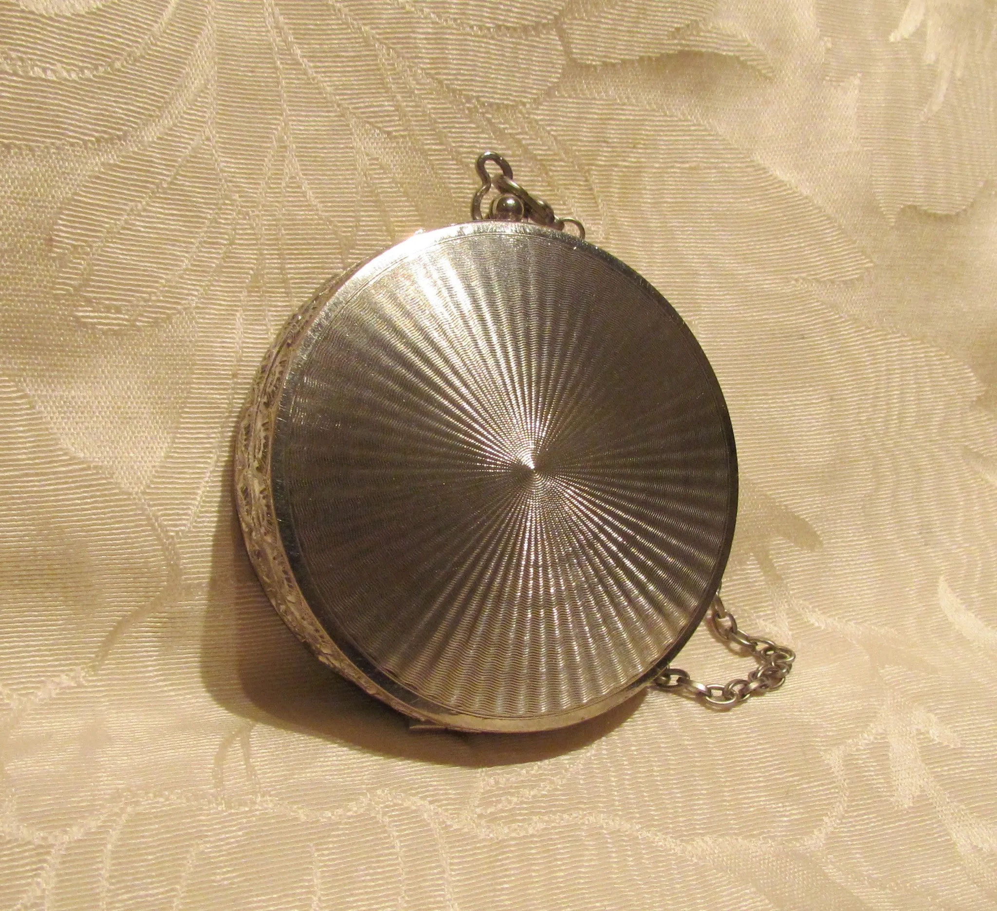 Silver Victorian Compact Purse Guilloche Wristlet Makeup Compact Dance Purse