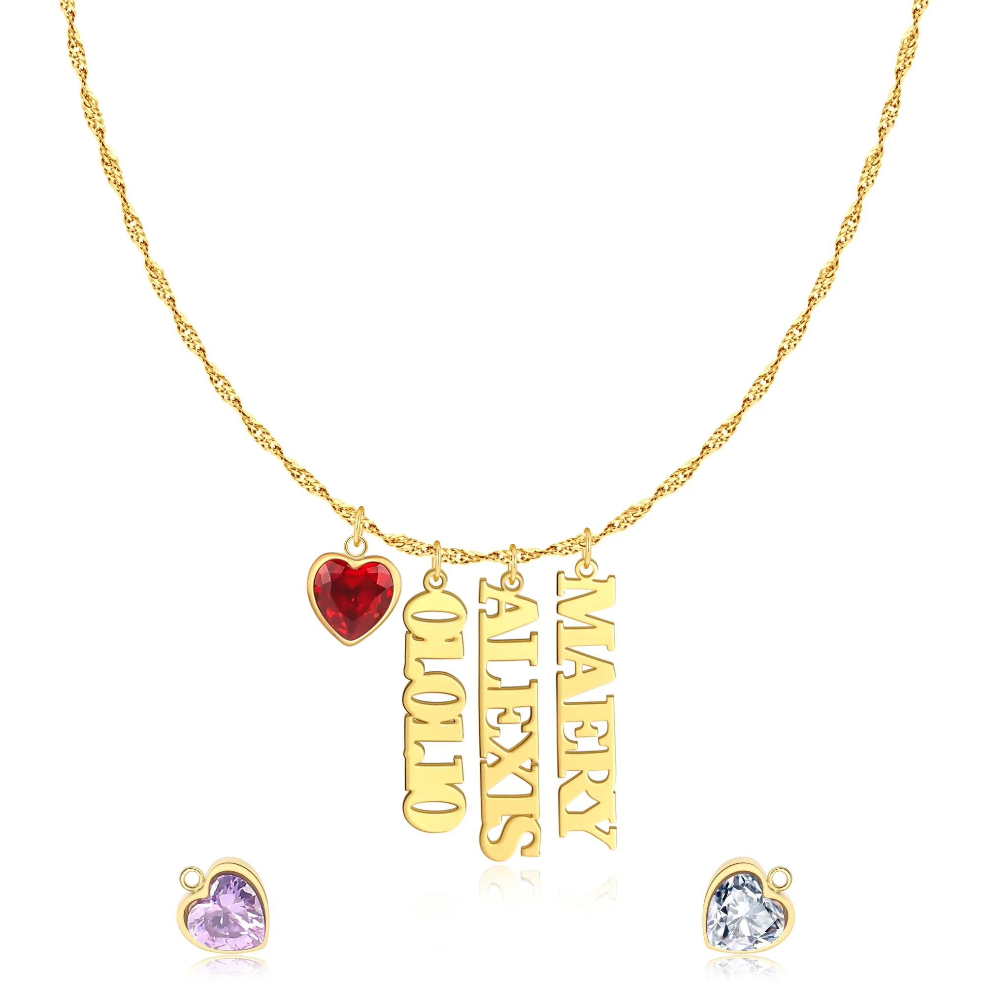 Singapore Chain Name Necklace With Heart Birthstones