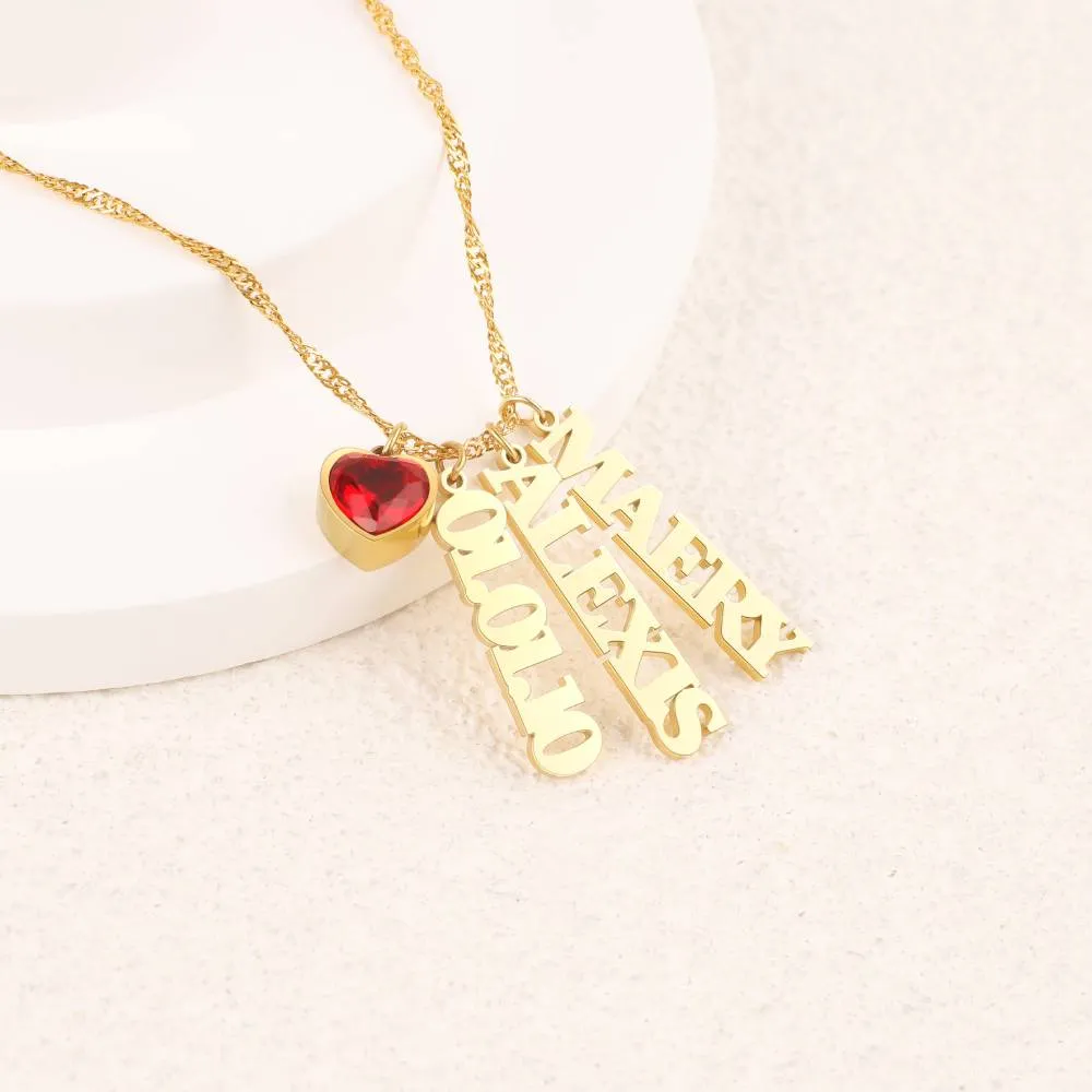 Singapore Chain Name Necklace With Heart Birthstones