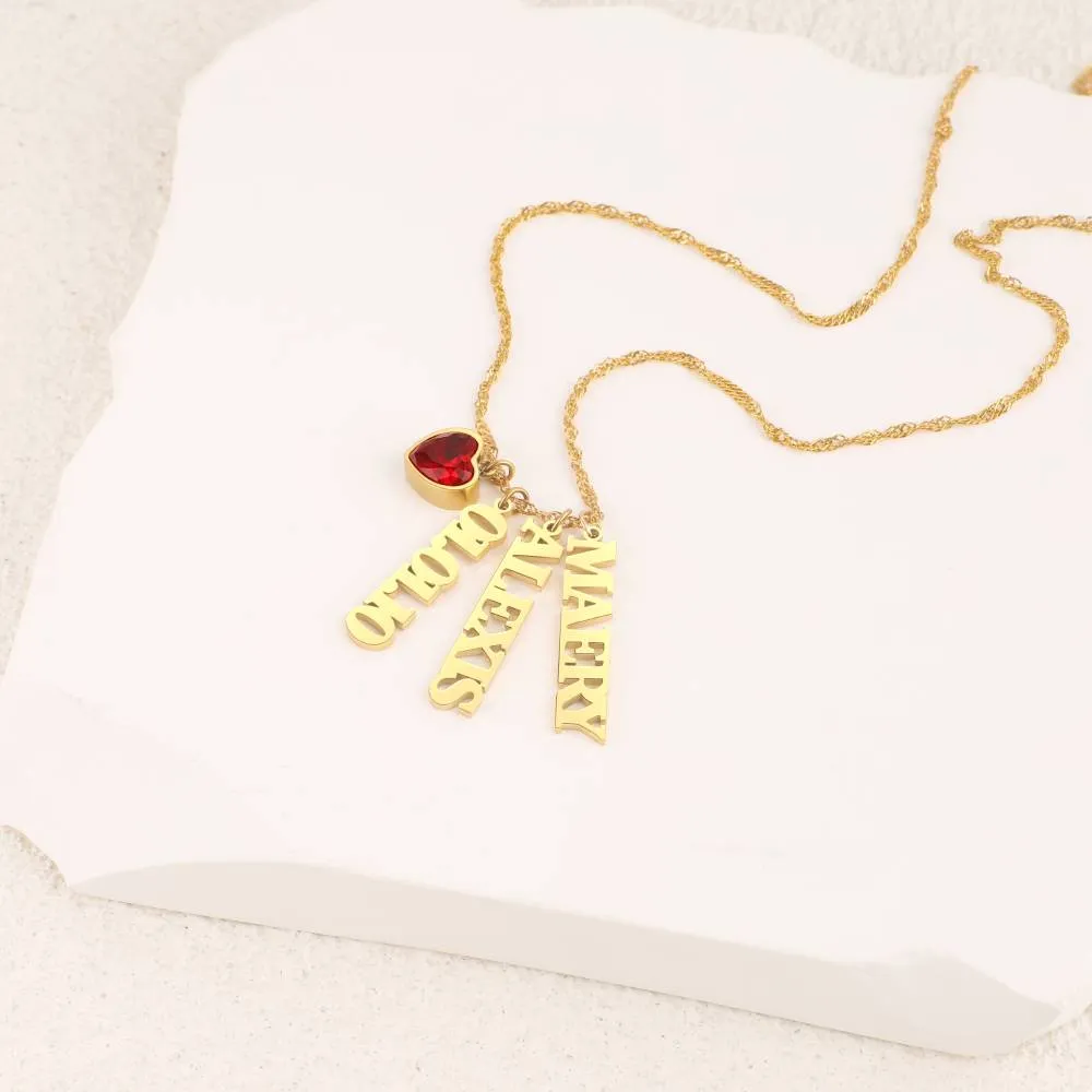 Singapore Chain Name Necklace With Heart Birthstones