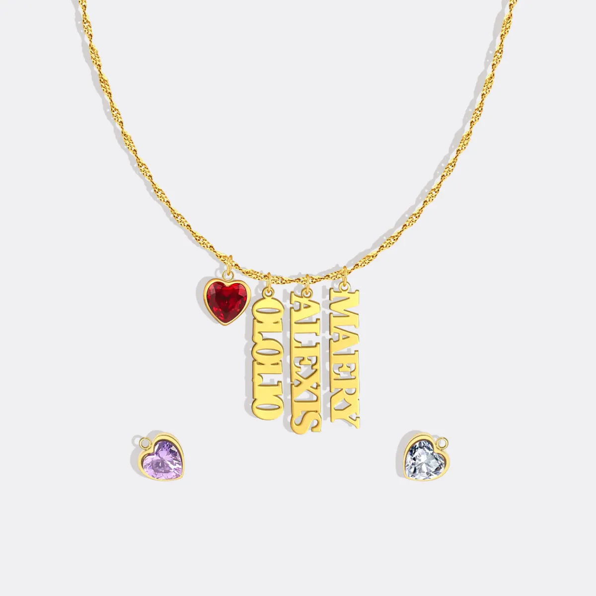 Singapore Chain Name Necklace With Heart Birthstones