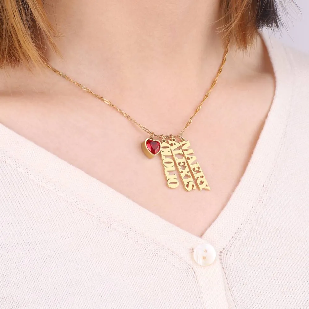 Singapore Chain Name Necklace With Heart Birthstones