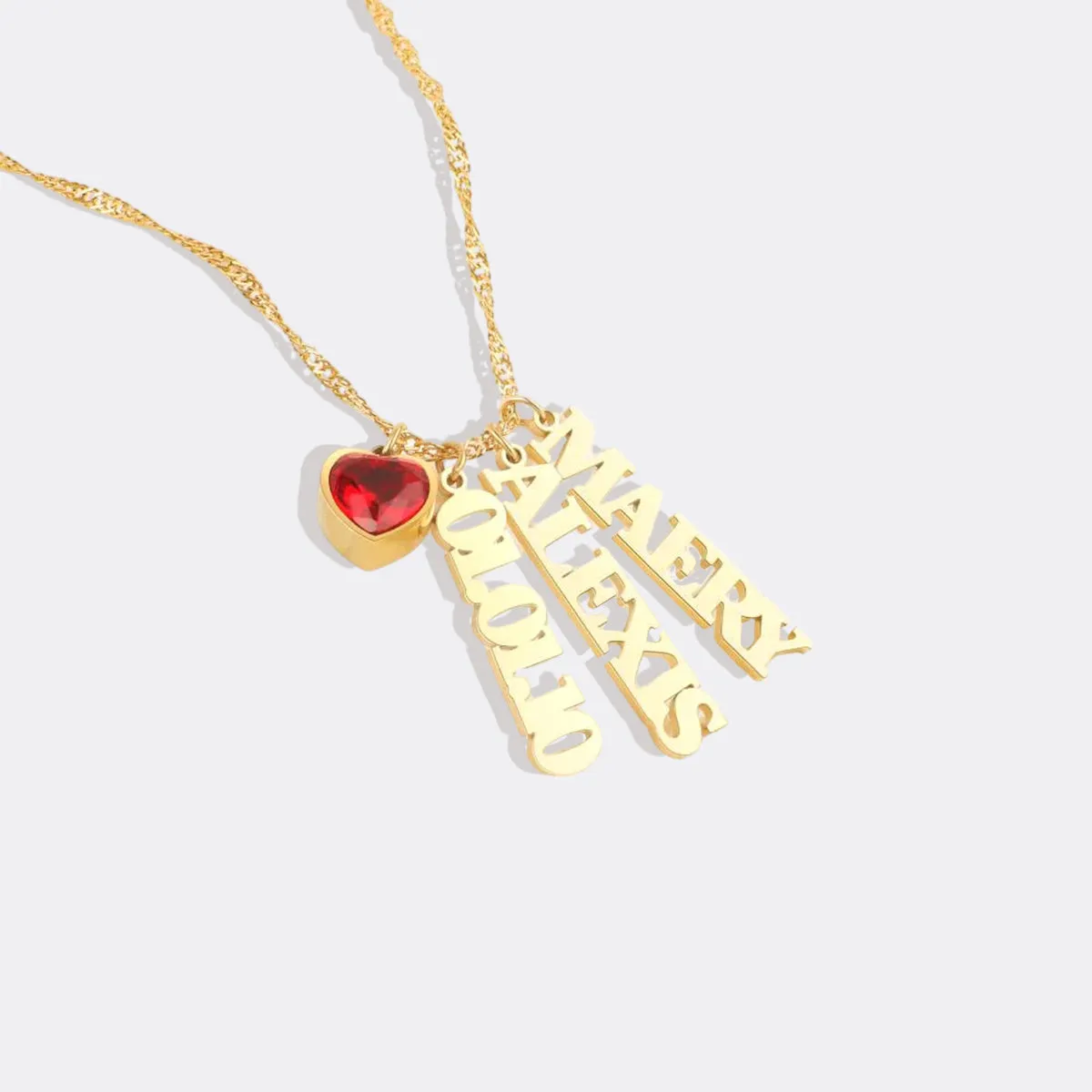 Singapore Chain Name Necklace With Heart Birthstones